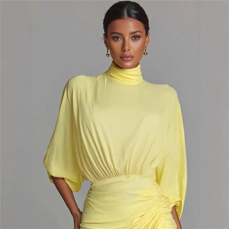 Yellow Backless Half Sleeve Maxi Dress Women