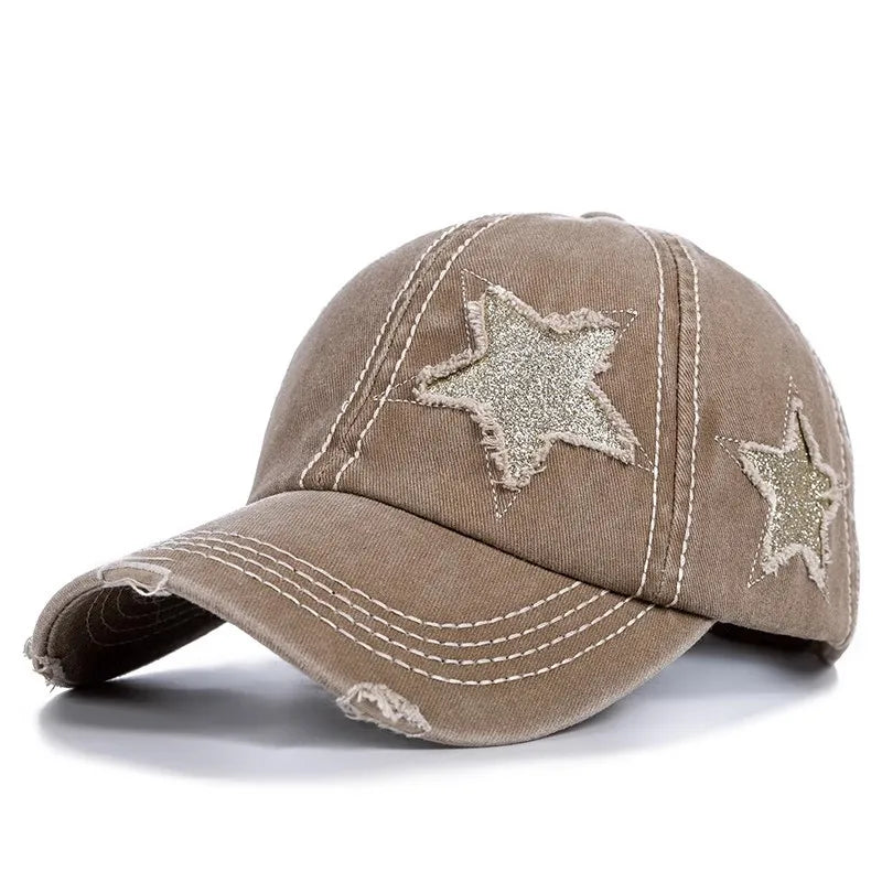 Retro Star Washed Denim Baseball Cap Y2K