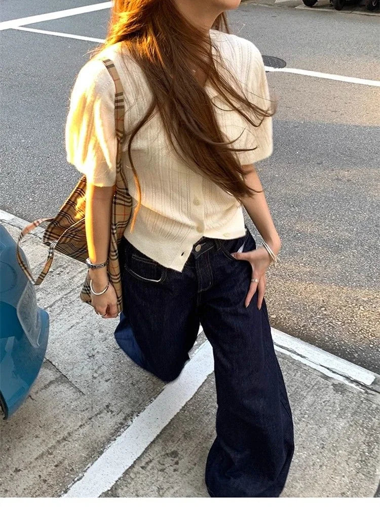 Deep Blue Loose Wide Leg Jeans