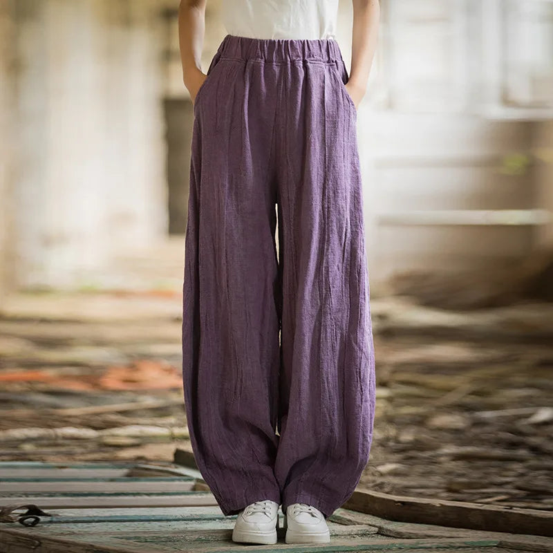 Cotton Linen Baggy Cargo Pants Women