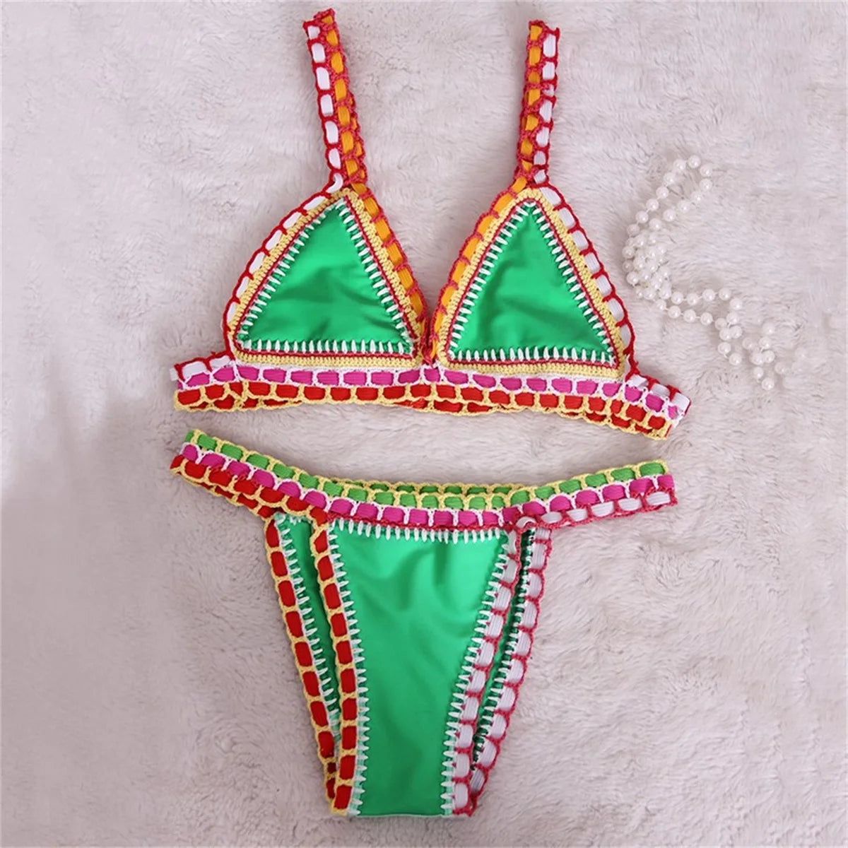 Pink Crochet Micro Bikini Set Women