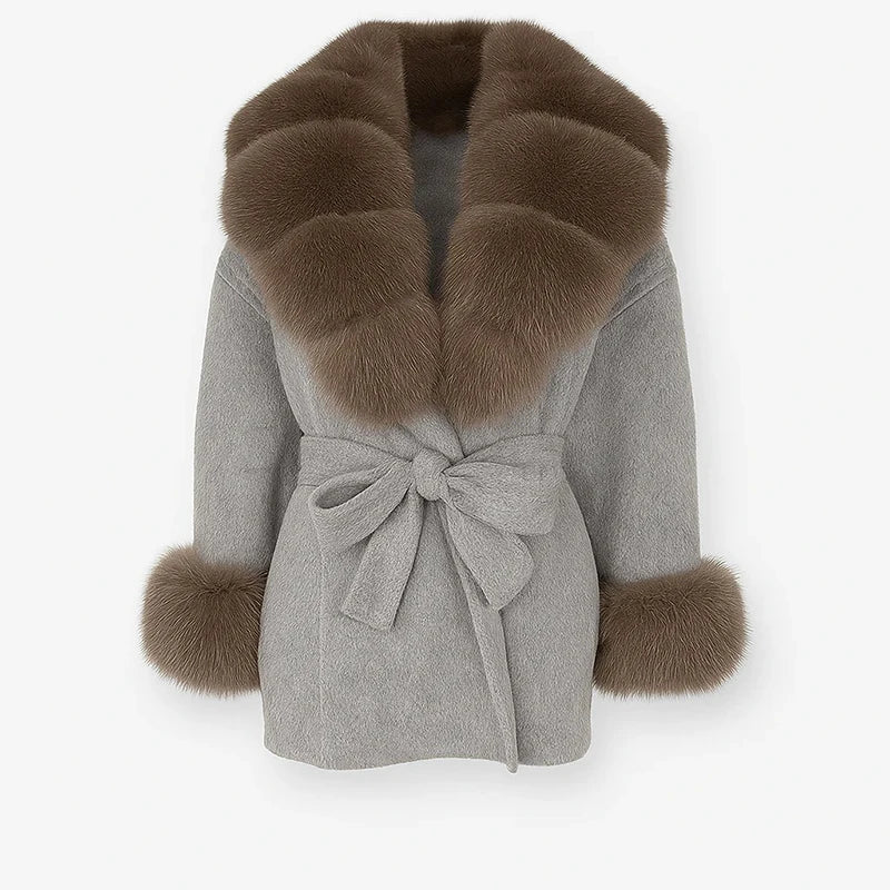Double-Breasted Cropped Trench Coat Faux Fur