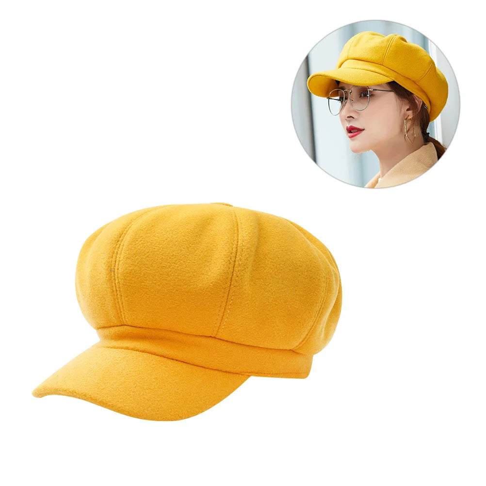 Woolen Octagonal Beret Autumn Winter Cap
