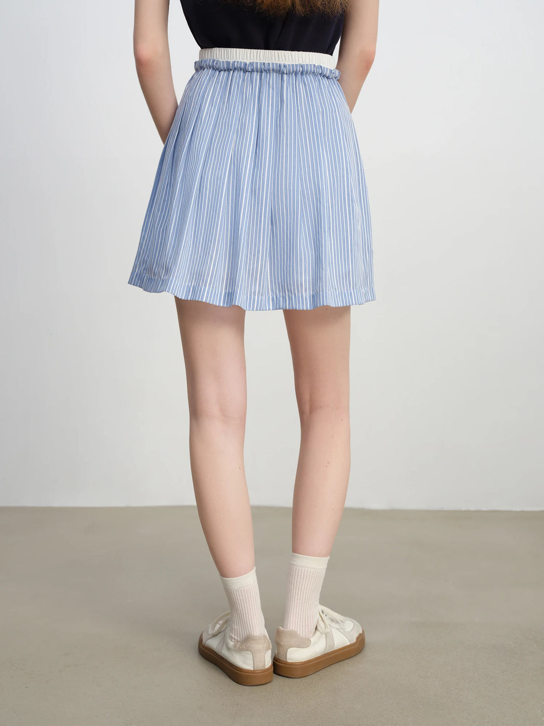 Blue Striped High-Waisted A-Line Skirt