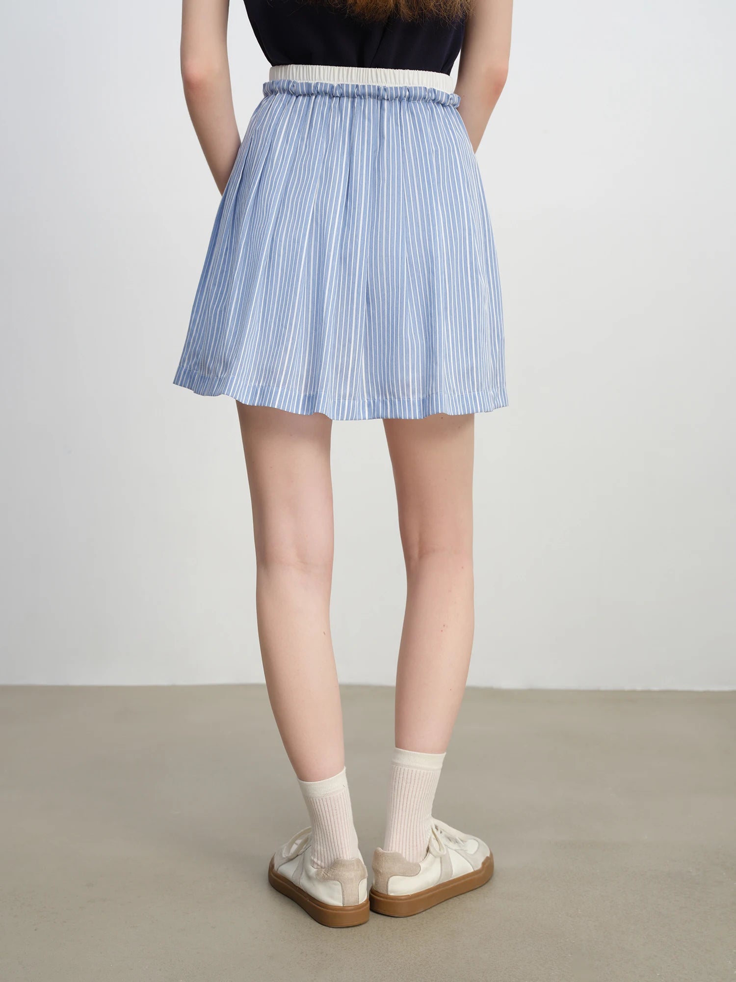 Blue Striped High-Waisted A-Line Skirt