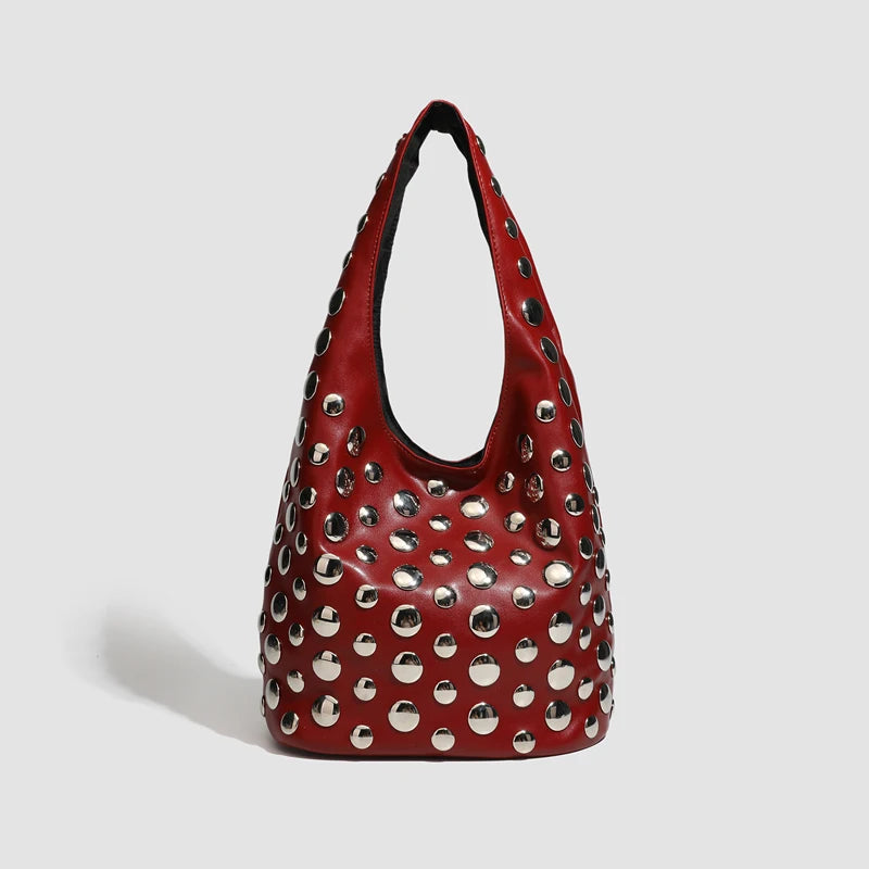 Rivet Detail Luxury Leather Bucket Bag