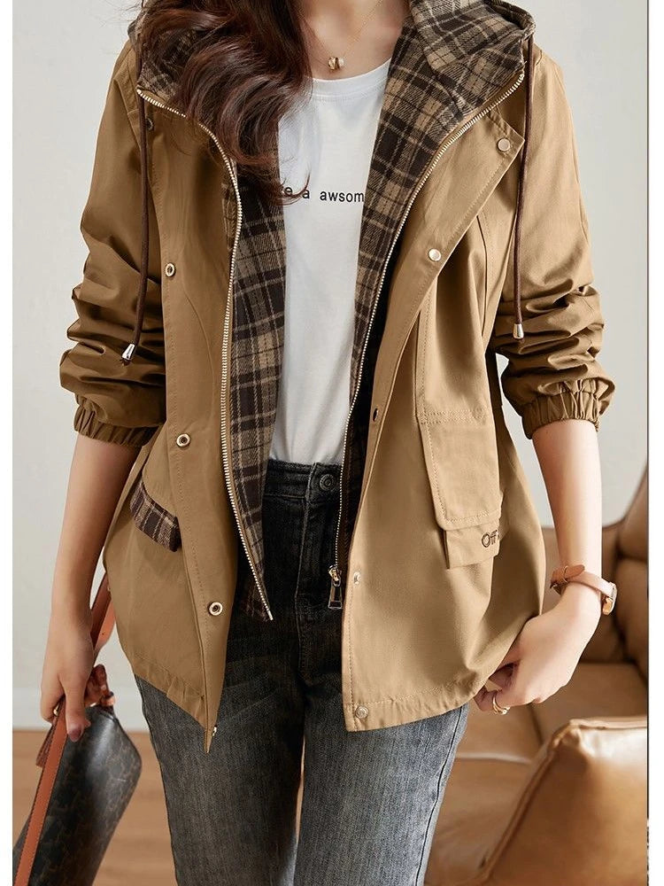 Short Hooded Windbreaker Loose Outerwear Women