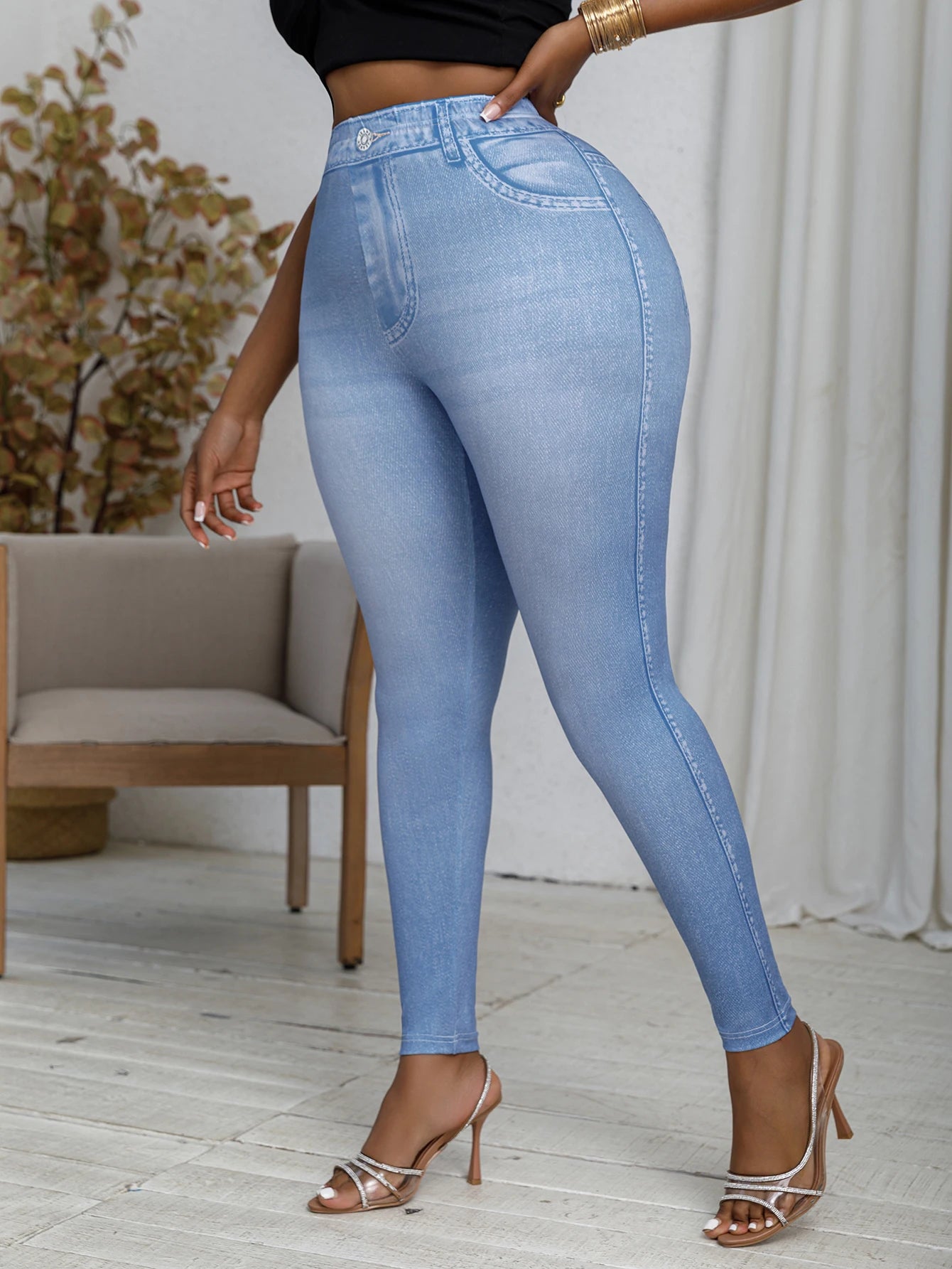 Faux Denim High Stretch Leggings Women