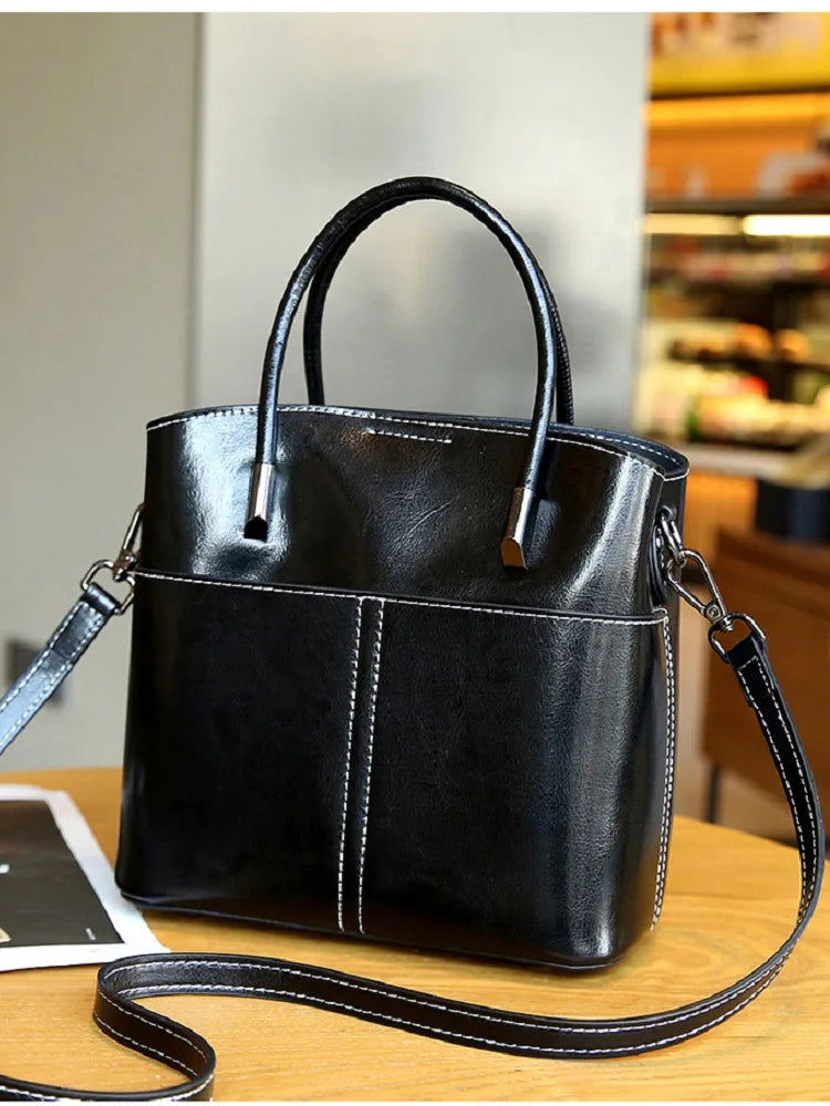 Genuine Leather Crossbody Bucket Bag
