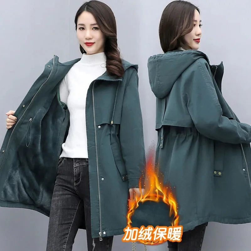 Winter Plush Hooded Cotton Parka Women