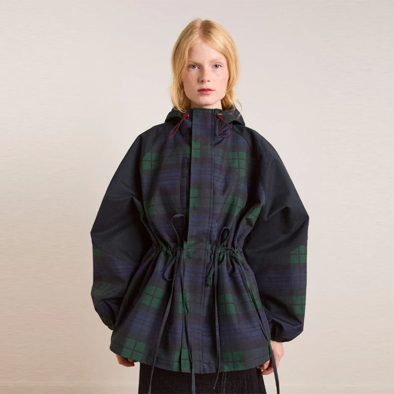 Vintage Grid Loose Stand Collar Jacket Women