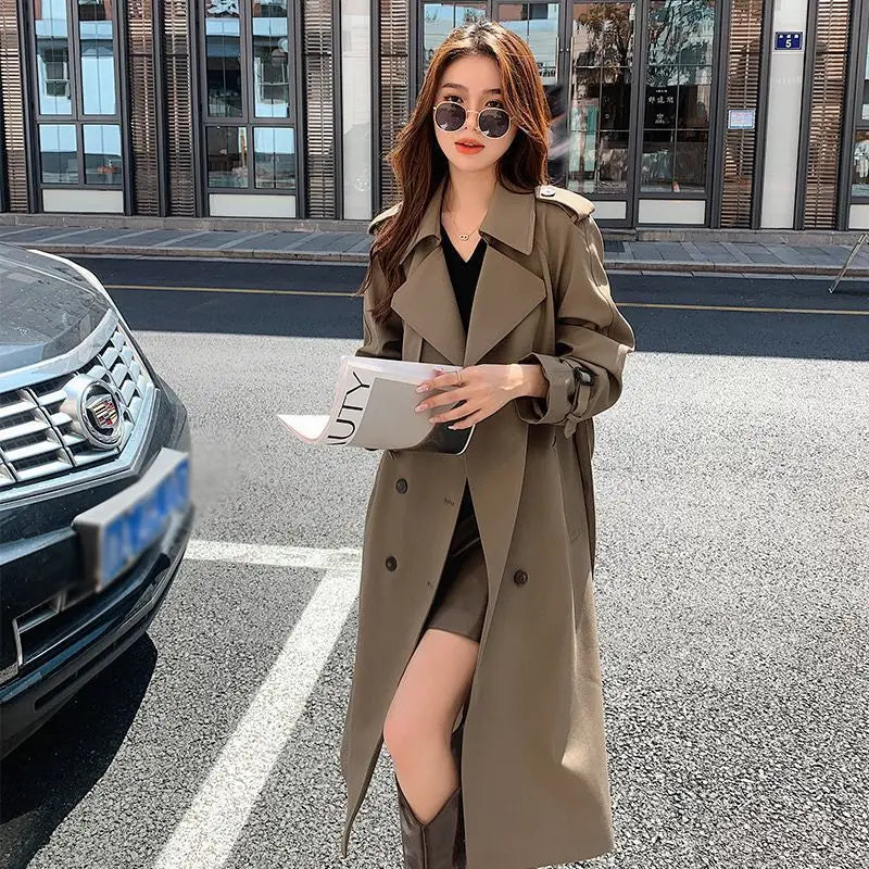 Double-Breasted Mid-Length Trench Jacket Women