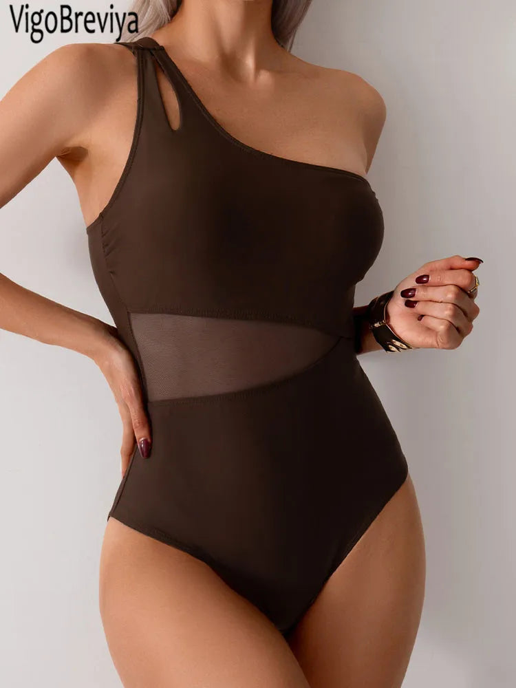 Mesh Patchwork Push-Up One Piece Swimsuit