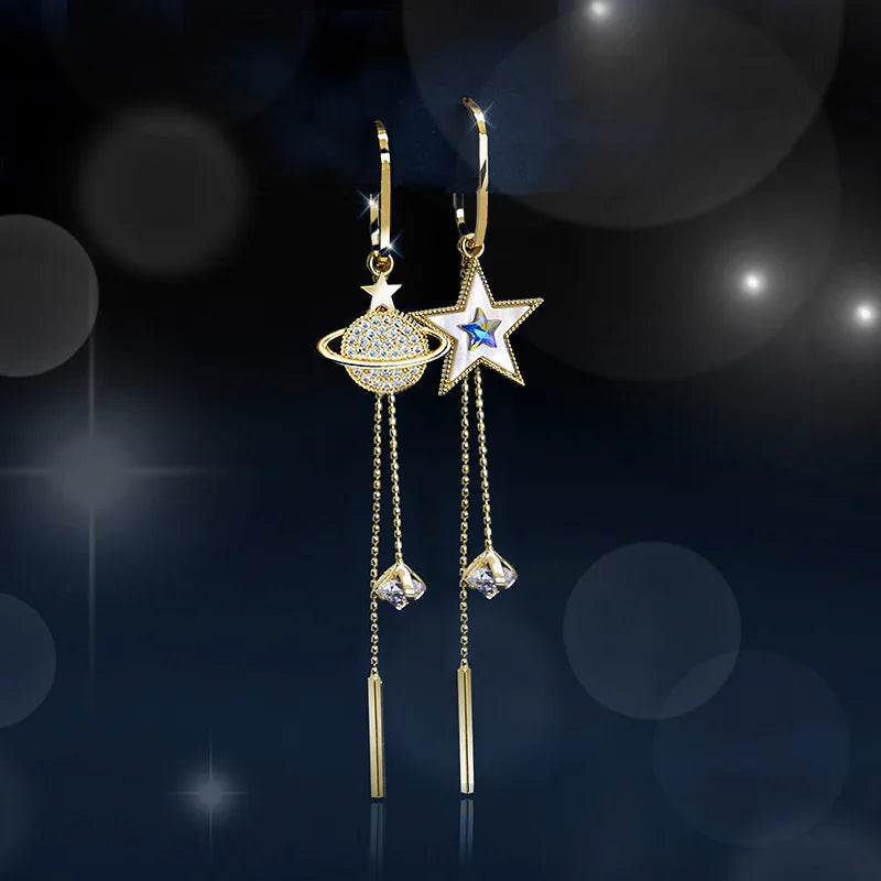 Star Earth Tassel Dangle Crystal Earrings