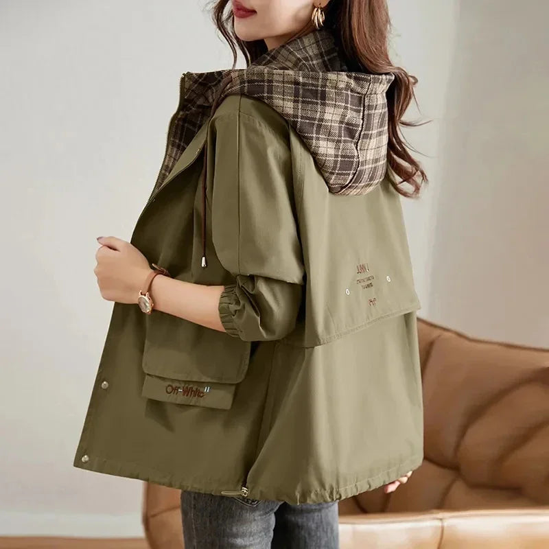 Short Hooded Windbreaker Loose Outerwear Women