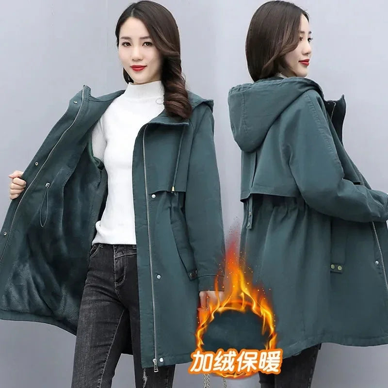 Winter Plush Hooded Cotton Parka Women