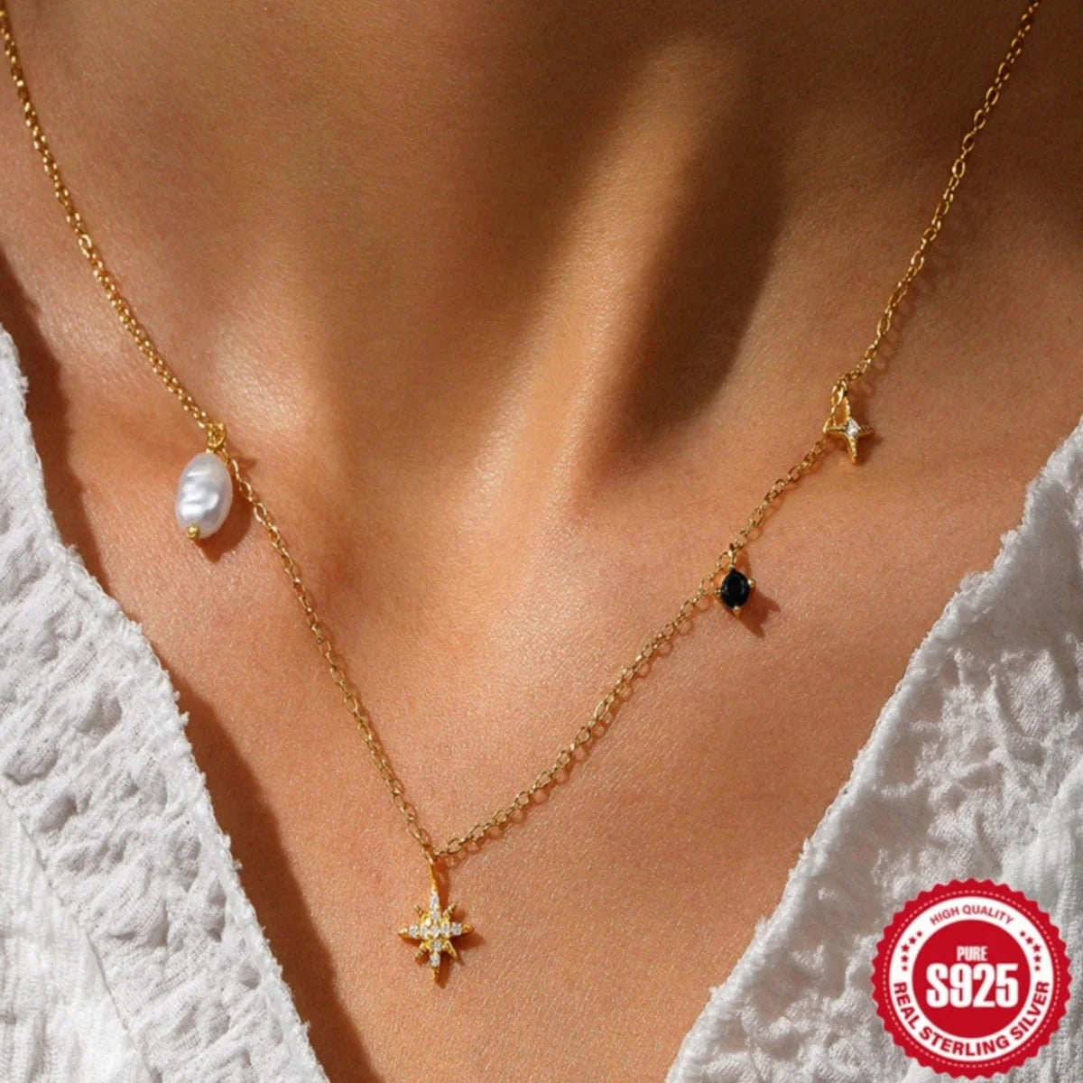 S925 Silver Octagonal Star Zircon Necklace