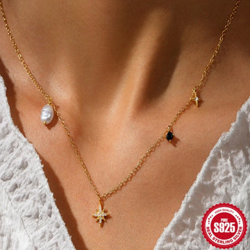 S925 Silver Octagonal Star Zircon Necklace