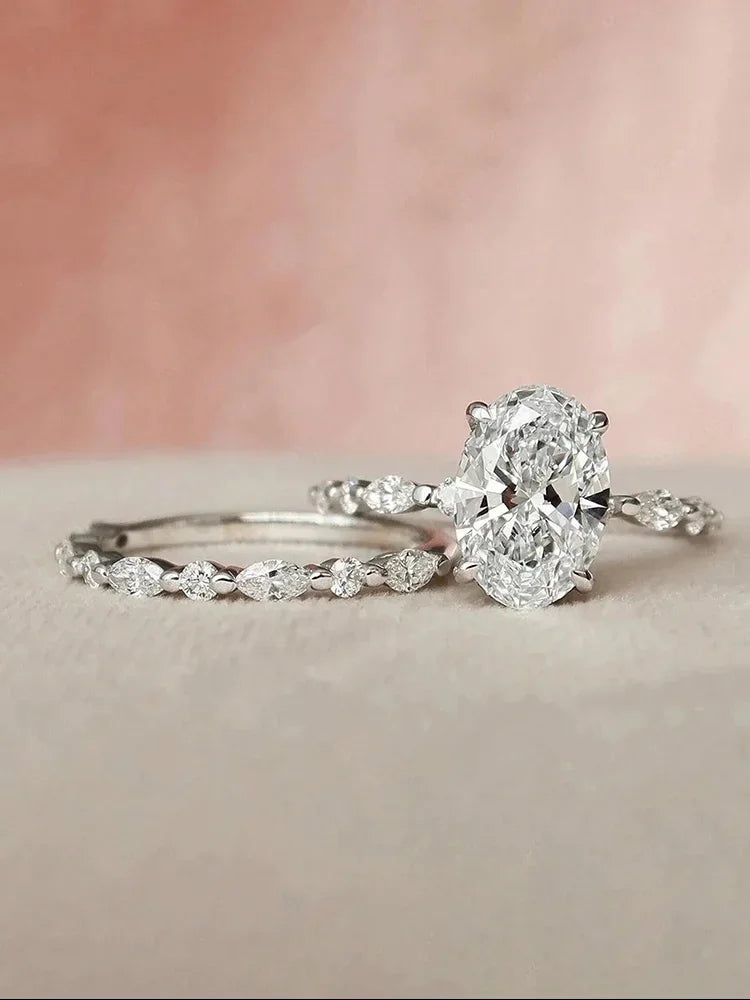 Sterling Silver Oval Marquise Stackable Rings Set