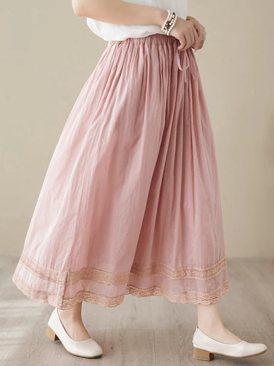 Double Layer Cotton Linen A-Line Skirt