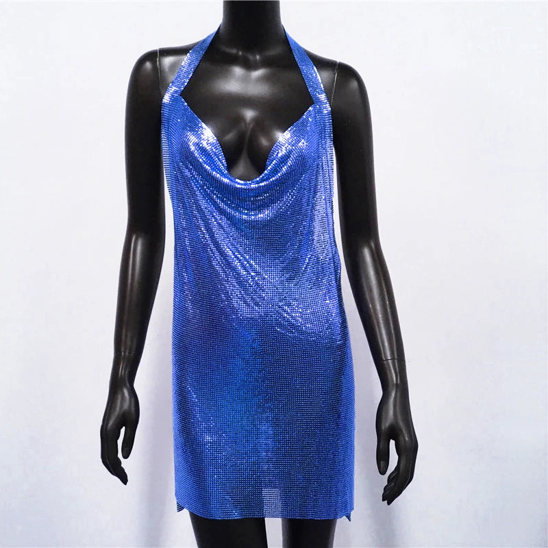 Glitter Sequin Halter Backless Party Dress