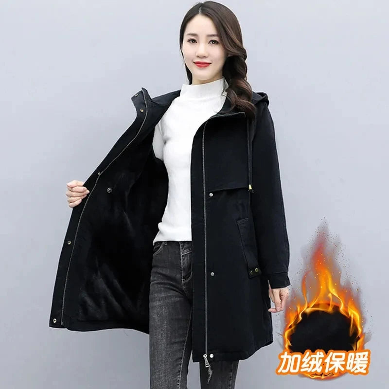 Winter Plush Hooded Cotton Parka Women