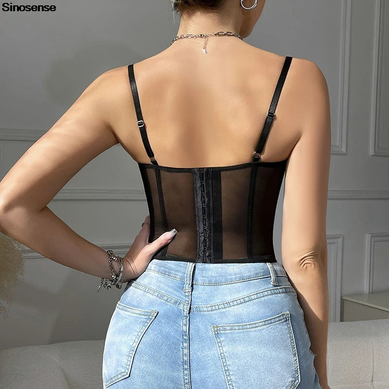 Lace Bustier Spaghetti Strap See-Through Camisole Women