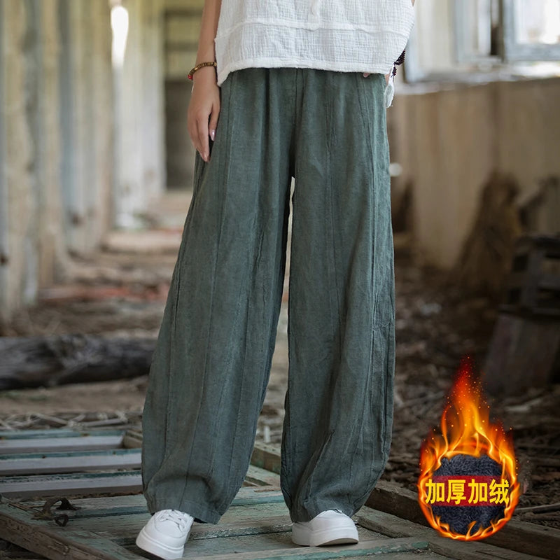 Cotton Linen Baggy Cargo Pants Women