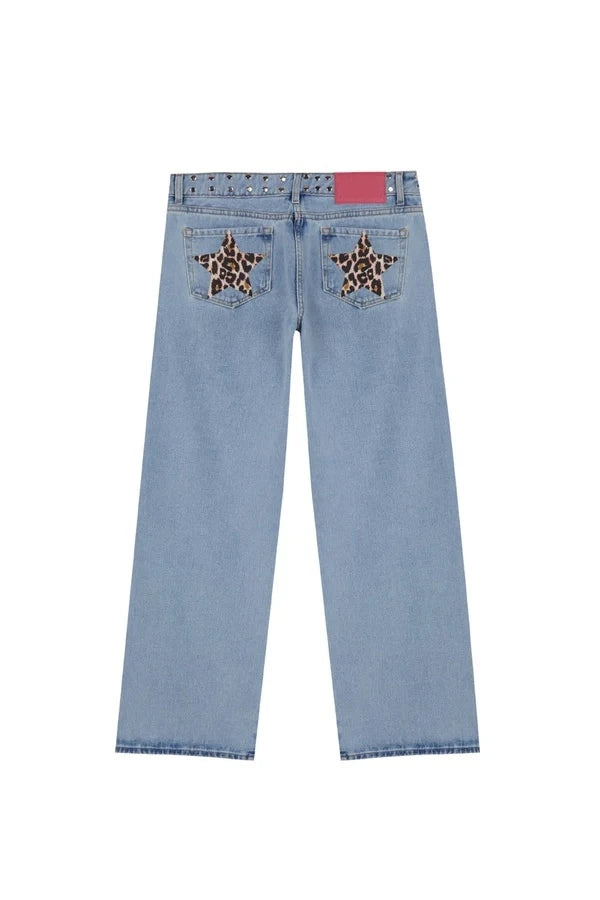 Vintage Star Print High Waist Jeans Women