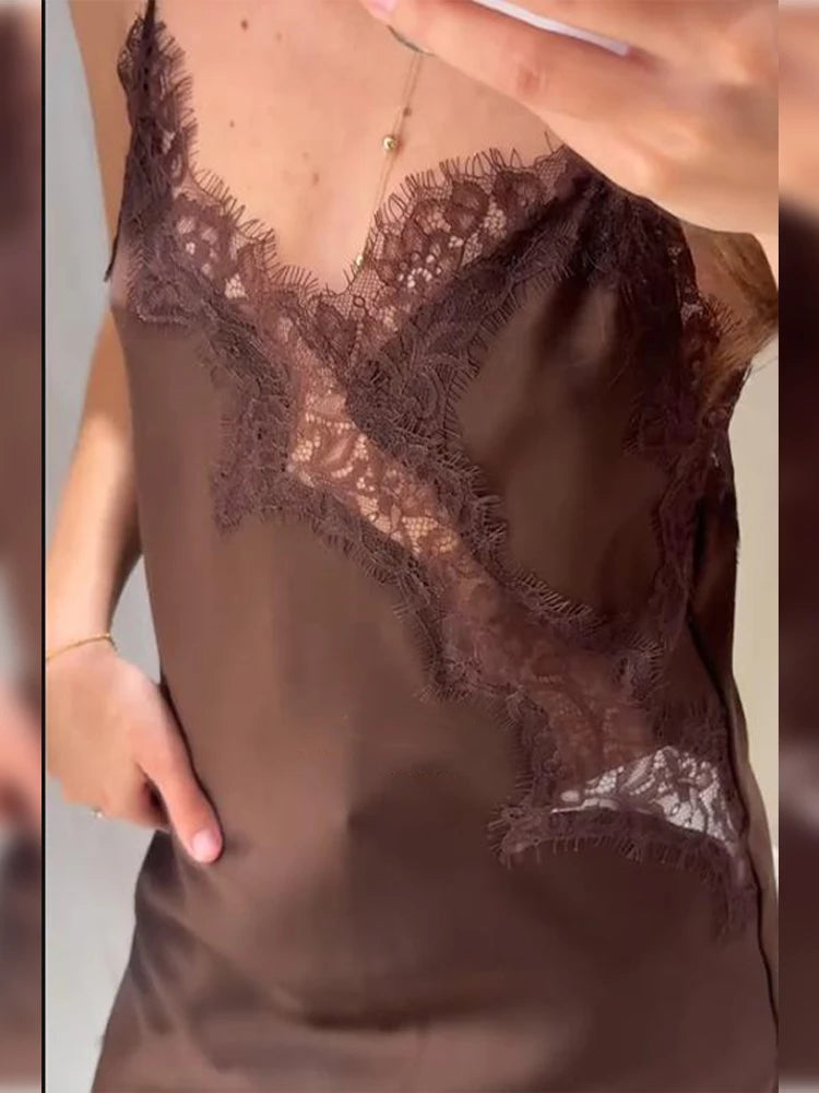 Lace Patchwork Off-Shoulder Sleeveless Party Dress Women