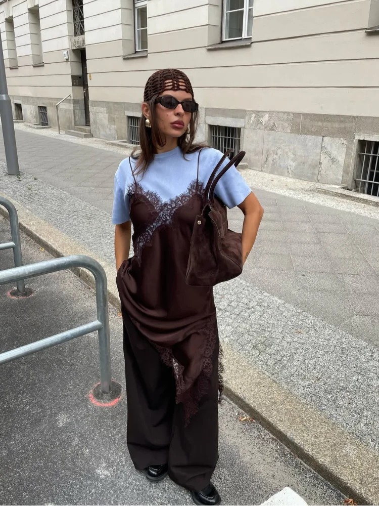 Lace Patchwork Off-Shoulder Sleeveless Party Dress Women