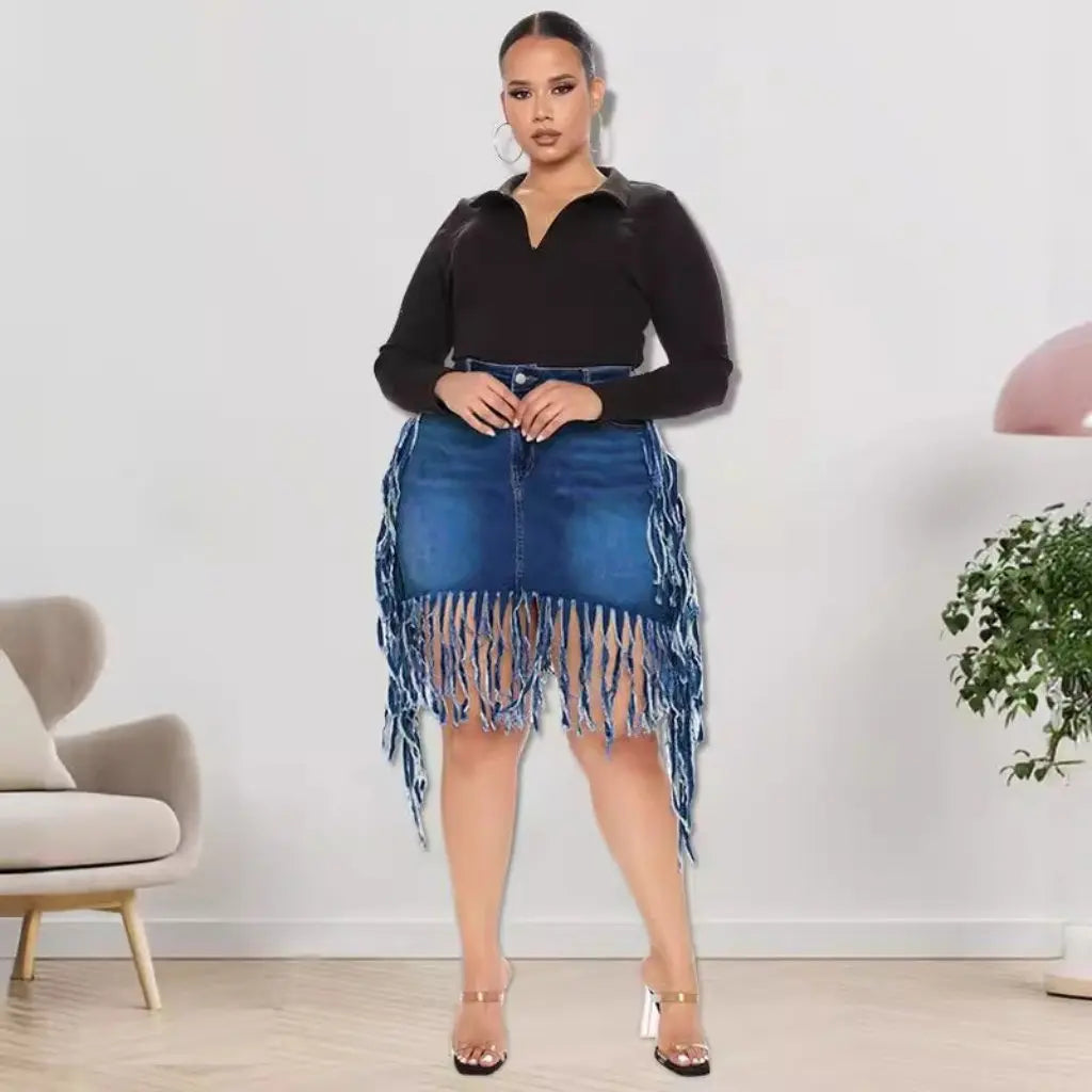 Large Tassel Denim Skirt Women