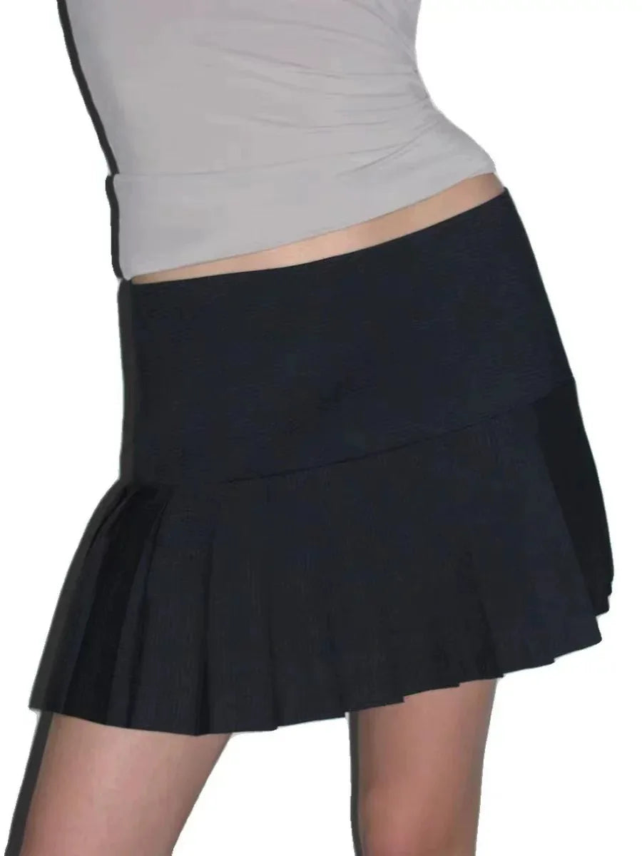 Navy Mini Low-Waist Pleated Skirt