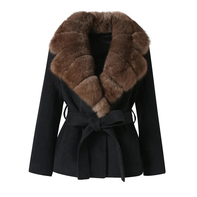 Double-Breasted Cropped Trench Coat Faux Fur