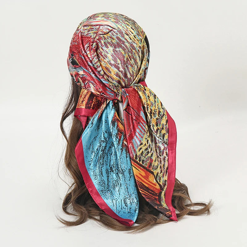 Satin Square Hijab Elegant Silk Neckerchief