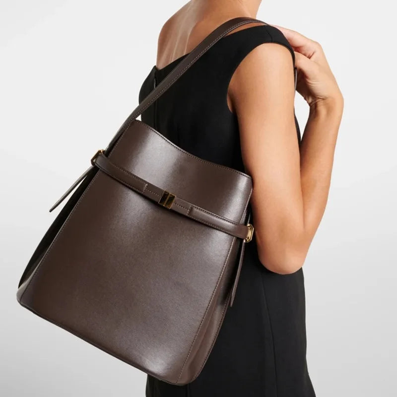 High-End Cowhide Bucket Shoulder Bag