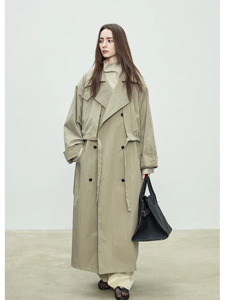 Oversized Khaki Double-Breasted Trench Coat Women