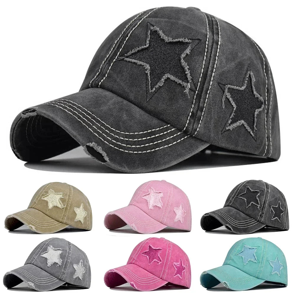 Retro Star Washed Denim Baseball Cap Y2K