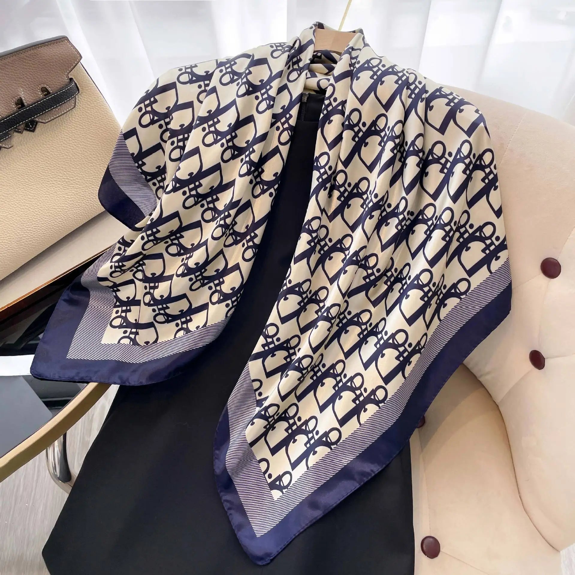 Vintage Printed Silk Neck Hair Scarf