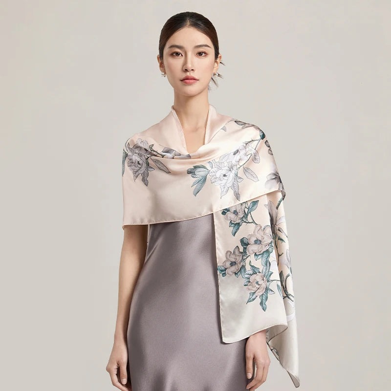 Women’s Long Floral 100% Silk Print Scarf