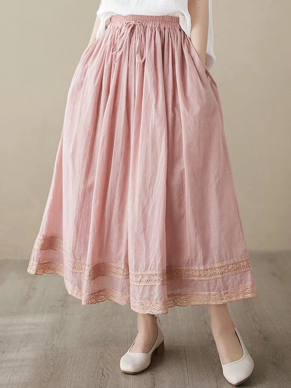 Double Layer Cotton Linen A-Line Skirt