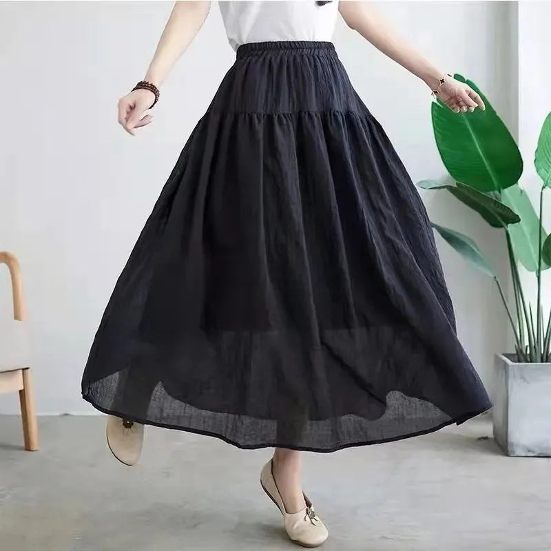 Retro Double-Layer Cotton Linen Skirt