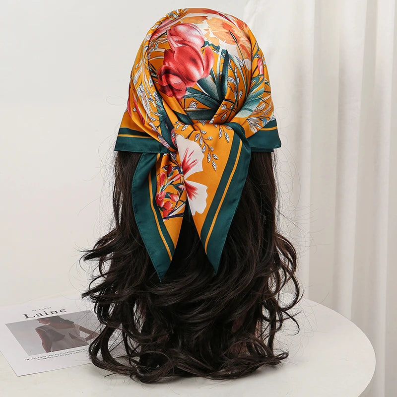 Bohemian Floral Print Silk Scarf