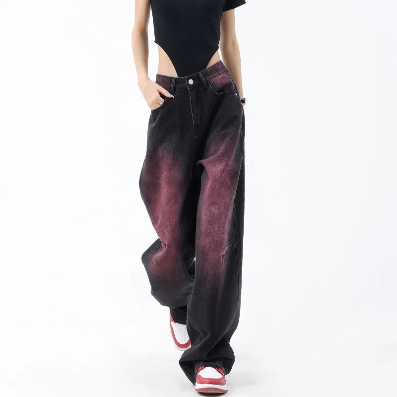 Graffiti Wash Retro Wide Leg Jeans Women