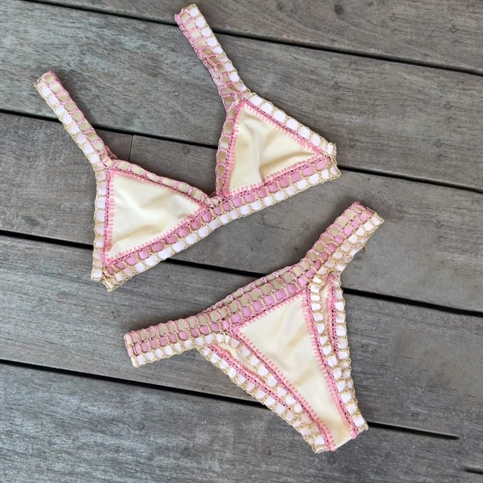 Pink Crochet Micro Bikini Set Women