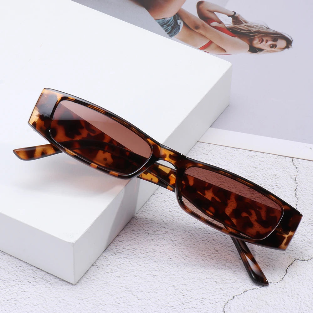 Retro Narrow Rectangle Leopard Frame Sunglasses
