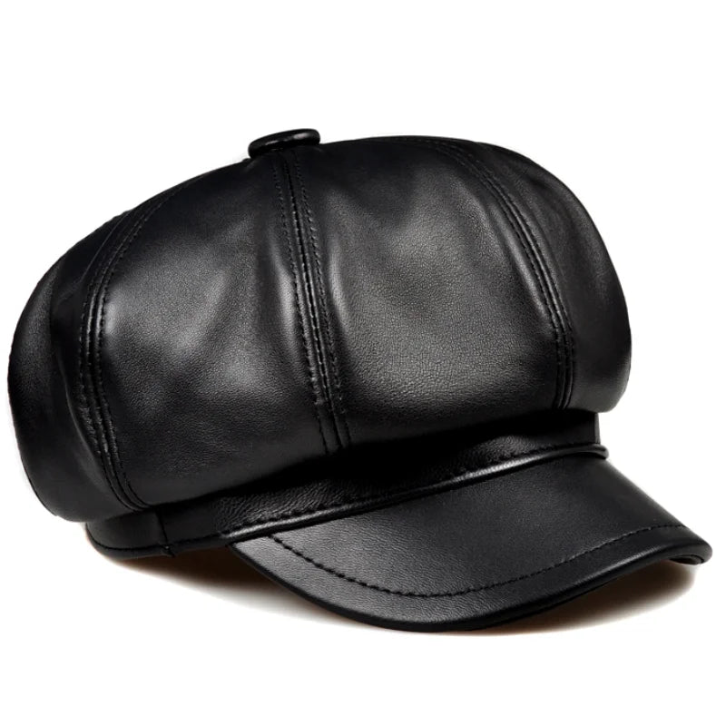 Genuine Leather Painter Vintage Beret Hat