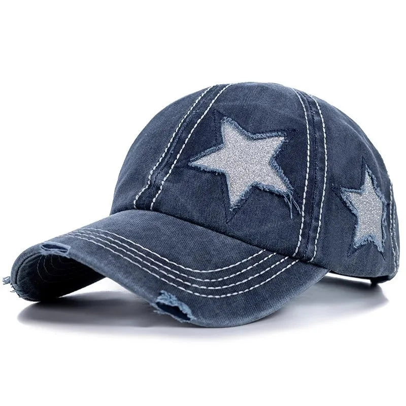 Retro Star Washed Denim Baseball Cap Y2K