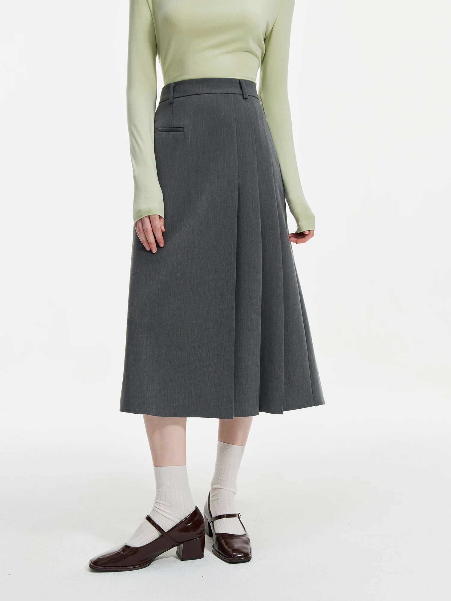 Irregular Pleated Black Gray Skirt
