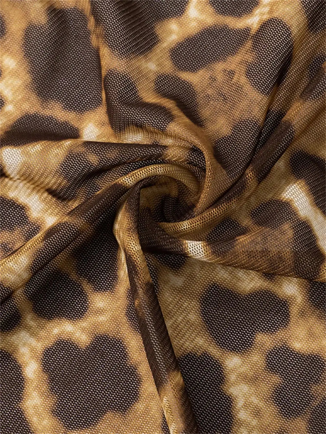 Leopard Mesh Backless Long Sleeve Romper